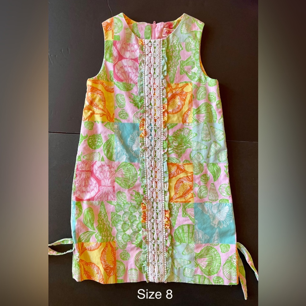 Rare girls Lilly Pulitzer Originals appliqué What The Shell shift dress size 8